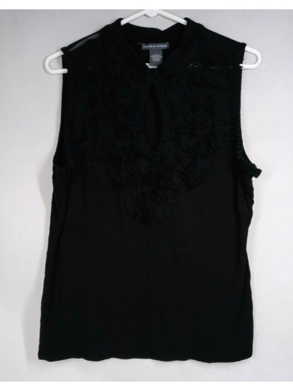 Chelsea & Theodore Women's Black Ruffle Floral Sleeveless Blouse Size XL